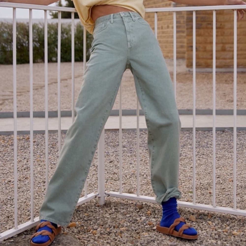 Madewell Baggy Straight Cropped Jeans | Garment Dyed Green